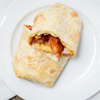 Famous Breakfast Burrito · Come with two eggs, cheese, bacon, sausage, ham, potato and salsa.