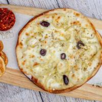 White Pizza · 3 cheese, fennel, onion, and olives.