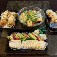 Salmon Eggroll · 2pcs of eggroll. Filled with salmon, cream cheese, and avocado. Drizzled with mayo sauce, ee...