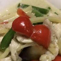 Green Curry (Kaeng Kiew Warn) · Choice of: chicken, pork, beef, tofu, mixed vegetables, shrimp, calamari, or seafood. Green ...