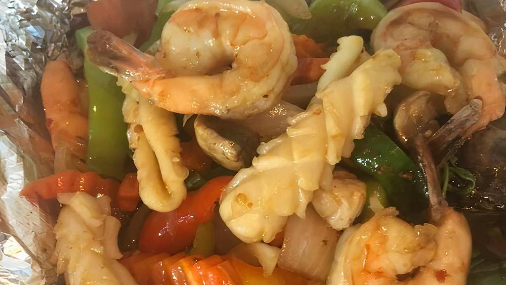 Combination Seafood  · Mixed seafood sautéed with onions, mushrooms, bell peppers, carrots, and sweet basil in Grandma's special sauce.