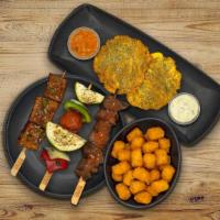 Skewer Combo Plate · Your choice of base, 2 protein skewers and sauces. 
Each combo plate includes 1 mix veggie s...