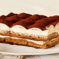 Tiramisu · Coffee flavored dessert with layers of cream.