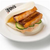 Pork Bun · Ken's iconic Thick-Cut Soy-Braised Berkshire Pork Belly Sandwiched in a Steamed Bao Bun