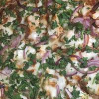 Garlic Chicken Pizza · Creamy garlic sauce, grilled chicken breast, fresh tomatoes, fresh garlic, onions, and Itali...