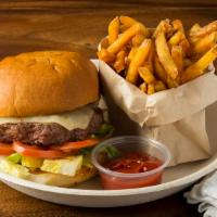 Ariva Burger · Half Pound Burger, White Cheddar, Lettuce, Tomato & Red Onions. Served With Fries