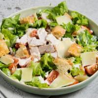 Chicken Caesar Salad · Fresh romaine lettuce, chicken, cheese, and crutons.