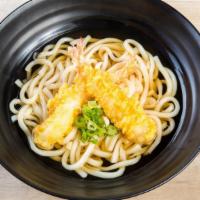 Tempura Udon · 2 pieces of shrimp tempura with hot udon.