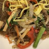 Jap Chae Noodle (잡채) · Potato Noodle with Beef and Various vegi (or Vegi only).