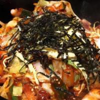 Bi Bim Bab (비빔밥) · Beef and Vegetables (or Vegi only), red pepper sauce, rice, side dish
