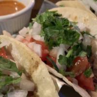 Tacos · Comes with 3 tacos. Each taco is served with your choice of meat, fresh onions, pico de gall...