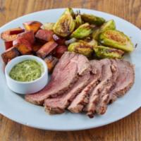 Chimichurri Tri-Tip Plate (Gf) · 100% USDA grass-fed tri-tip topped with housemade chimichurri. Served with your choice of tw...