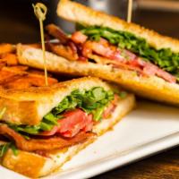 Blt Sandwich · Applewood smoked bacon, arugula, tomato, & mayo on sourdough. Add avocado or chicken.
