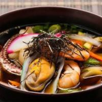 Seafood Udon · Soy based noodle soup with assorted seafood