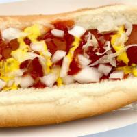 Hot Link · Hot link with your choice of ketchup, mustard, relish, onions, sauerkraut, and/or cheese.