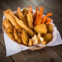 Big Platter · Fried shrimp tempura, gyoza, zucchini, stuffed jalapenos, sweet potato fries, egg roll and f...