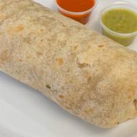 Burritos · Flour tortilla, filled with choice of protein, rice, bean, cilantro, onion, sour cream and c...