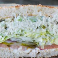 Homemade Tuna Salad Sandwich · Wild Albacore Tuna Salad on Toasted Sourdough with Mayo, Mustard, Lettuce, Tomato, Pickles &...