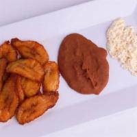 Platano Maduro Con Todo · Ripe or green plantain served with refried beans and Honduran​ cream.