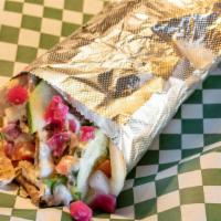 Gyro Pita Wrap · Lamb and beef strips, onion, tomato and cucumber, drizzled with tzatziki sauce, wrapped in f...