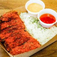 Chicken Katsu W/ Rice · Made with fresh chicken with our own special batter and spices (no msg, never frozen, no sho...