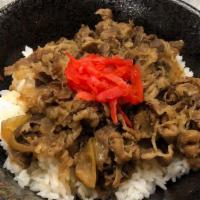 Gyu Don · Bowl of rice, topped with thinly sliced beef and onions, cooked in house special sweet soy s...