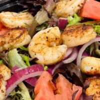 Grilled Shrimp Salad · 8 Grilled Shrimp, mix greens, tomato, onion and Feta cheese.