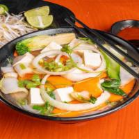 Vegetarian Pho · House-made veggie broth with rice noodle, onion, scallion, cilantro, bean sprout, thai basil...