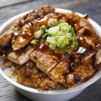 Chicken Teriyaki Bowl · Includes rice, and green onions.