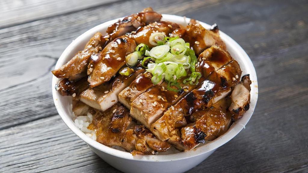 Chicken Teriyaki Bowl · Includes rice, and green onions.