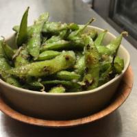 Garlic Edamame · Boiled and sauteed in butter and garlic