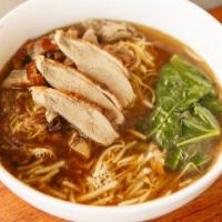 Roasted Duck Noodles · Noodles with roasted duck in flavored soup.