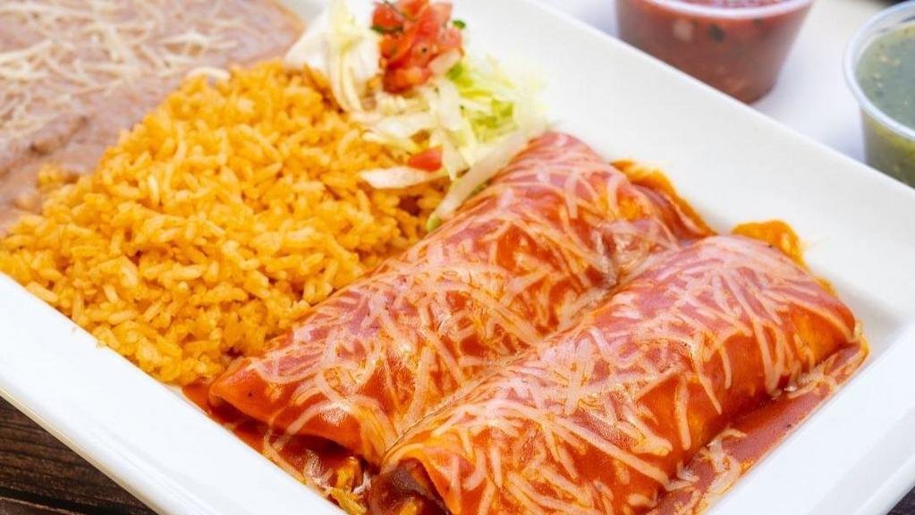  Enchilada Tray Family Pack · *Can Take up to 45 minutes to prepare. 12 Chicken or Cheese Enchiladas, 16 oz rice, 16 oz beans