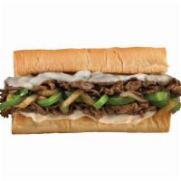 Philly Cheesesteak (Large) · Sirloin Steak, Provolone, Caramelized Onions & Sautéed Bell Peppers.