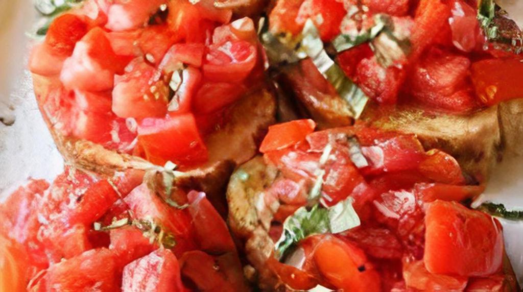 Bruschetta · Chopped fresh Roma tomatoes with garlic, basil, olive oil, fresh ground pepper and vinegar. Served with fresh baked toasted Italian crostini's on the side.