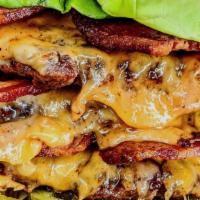 Triple Bacon Cheese Smashmouth · Three of our signature smashed hamburger patties with bacon, American cheese, lettuce, tomat...
