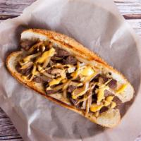 Four Cheese Philly Sandwich · With onions, wiz, provolone, Swiss & white American cheese.