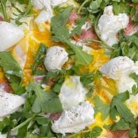 Breakfast Pizza! Green Eggs & Ham · NY Lioni's mozzarella, eggs, ham, fresh burrata and arugula