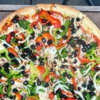 Vegetable Pizza - Med · Sautéed green and red bell peppers, onions, mushrooms and black olives.