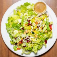Skinny Manhattan Salad · Romaine and iceberg lettuce, tomatoes, garbanzo beans, kidney beans, carrots, zucchini, corn...