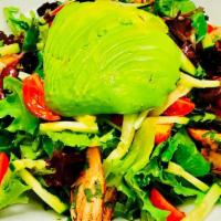 Citrus Shrimp Salad · Herb Seasoned Shrimp, Mixed Greens, Cucumber, Cherry Tomato, Avocado, Lime Dressing