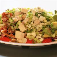 Chopped Cobb Salad · 9.95 chopped cobb salad grilled chicken breast, bacon, avocado, cherry tomato, hard boiled e...