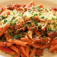 Sausage & Pepper Penne · Italian sausage, marinara, onions, garlic, roasted peppers and Parmesan.