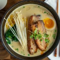 Miso Ramen · Miso broth (contains pork), fresh noodles, pork chashu, mushroom, corn, spinach