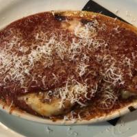 Lasagna · Meatballs, sausage, pepperoni, herbs, romano, ricotta, mozzarella, bolognese, marinara, sund...