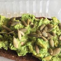 Avocado Toast · Favorite. Whole avocado on squaw bread, pumpkin seeds, salt, pepper and chipotle sauce.