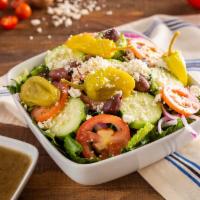 Greek Salad · Lettuce, romaine, feta cheese, kalamata olive, tomato, red onion, cucumber