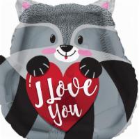 Valentine'S Day Raccoon Balloon · Helium Balloon. 20 inches
There's 2 different ones. 
I love you 
or 
You stole my heart.