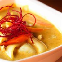 Yellow Curry · Gluten-free. Potatoes, carrot, onions simmered in yellow curry sauce.