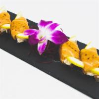 Salmon Citrus* · 5 pcs Crab and Lemon wrapped with Salmon sashimi. Yuzu ponzu